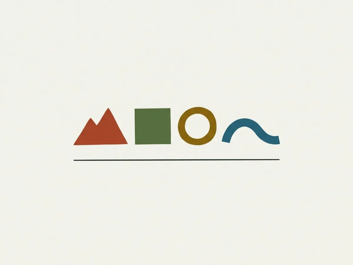 Four abstract shapes, one in the color of each element